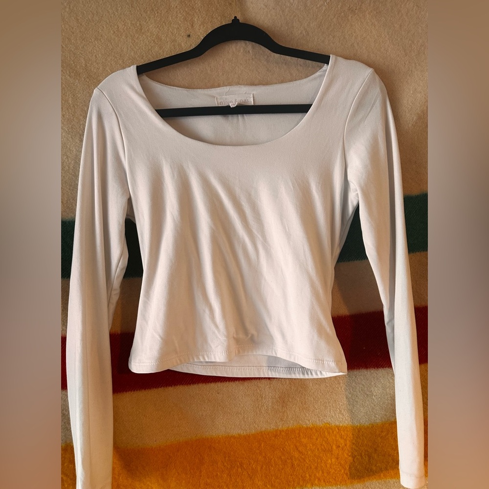 White Olive&Oak cropped long sleeve shirt.